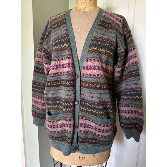 Eddie Bauer 100% Wool Cardigan Sweater Women s M Relaxed Nordic Fairisle classic - Picture 3 of 13